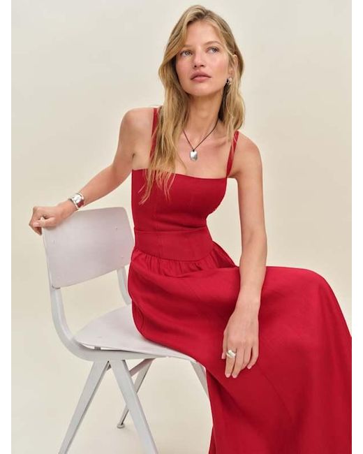 【Reformation】カタリン リネン ドレス 赤 レッド Reformation Katarin Linen Dress | Shopbop