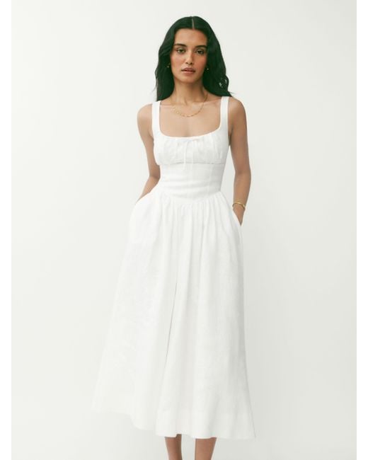 Reformation White Petites Balia Linen Dress