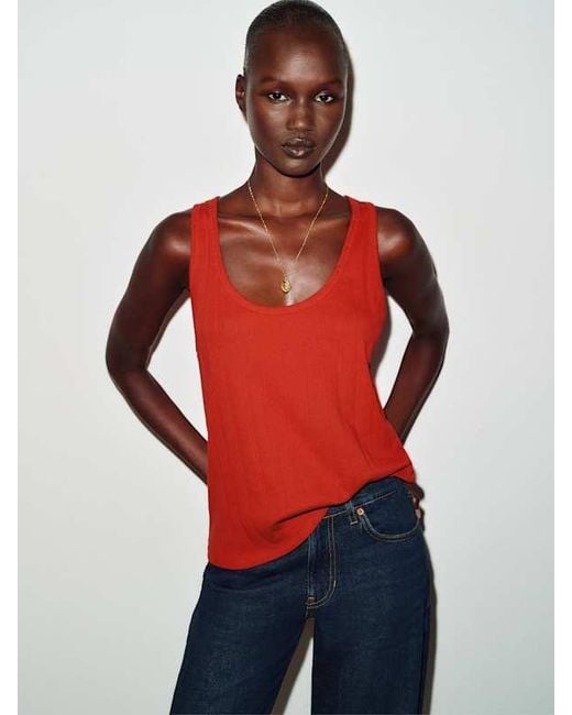 Reformation Red Eva Pointelle Knit Top