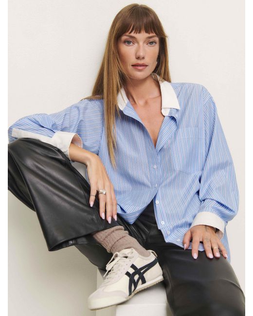 Reformation Blue Eli Oversized Shirt Stripe