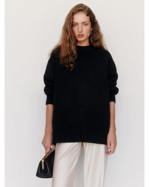 Reformation Black Jo Regenerative Wool Oversized Crew Sweater