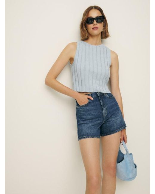 Reformation Blue Wilder High Rise Relaxed Jean Shorts