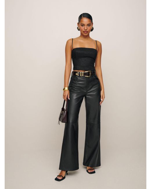 Reformation Black Petites Veda Kennedy Wide Leg Leather Pant
