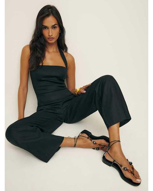 Reformation Black Malika Linen Jumpsuit