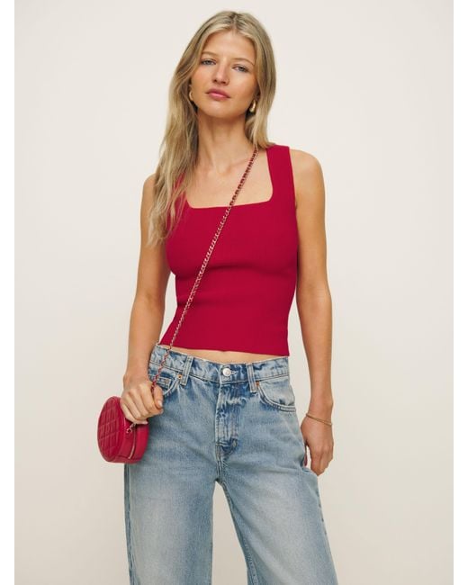Reformation Red Julia Ribbed Sweater Tank