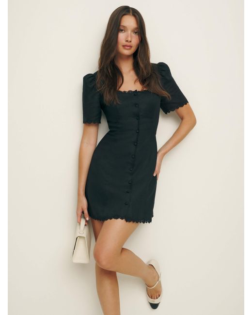 Reformation Blue Anabella Linen Dress