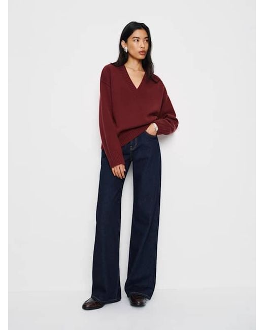 Reformation Brown Oversized Cashmere V-Neck Sweater