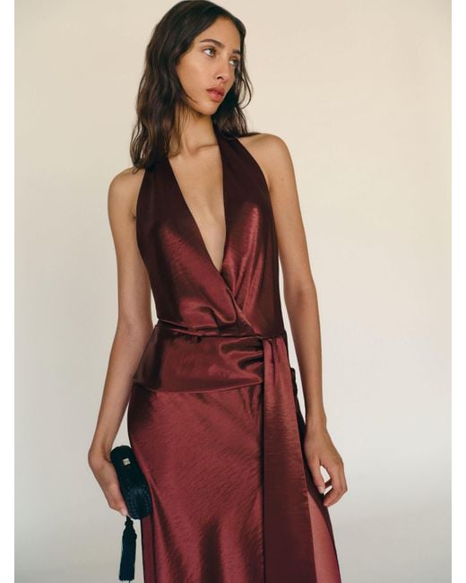Reformation Red Oceane Satin Dress 2
