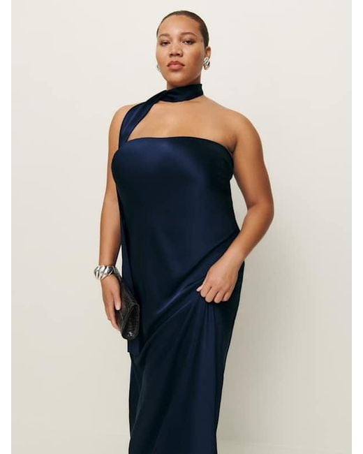 Reformation Blue Oren Silk Dress Es