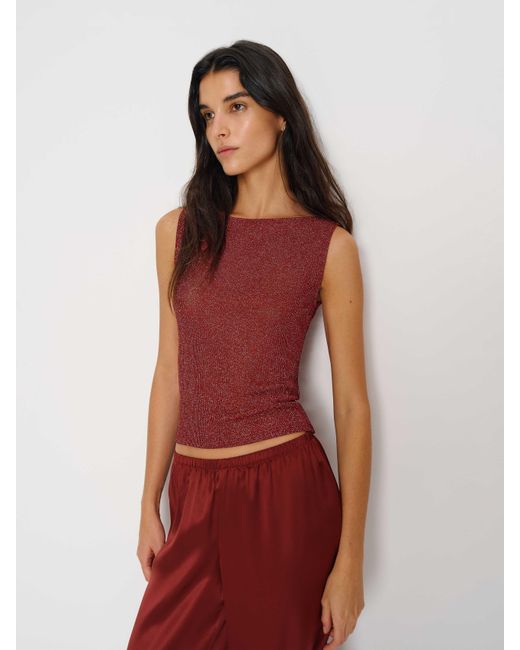 Reformation Red Dusk Knit Top Sparkle Rib