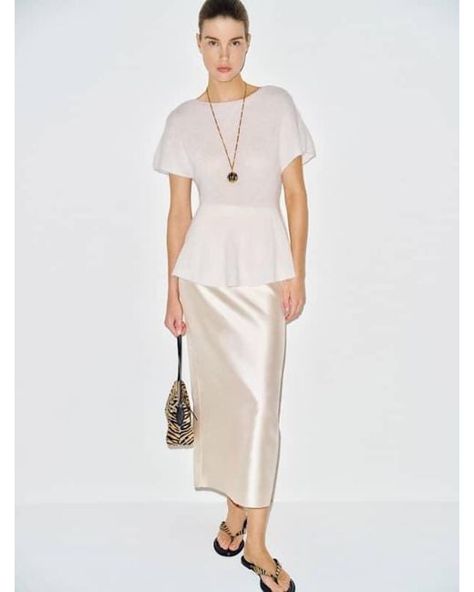 Reformation White Anna Alpaca Peplum Sweater Top