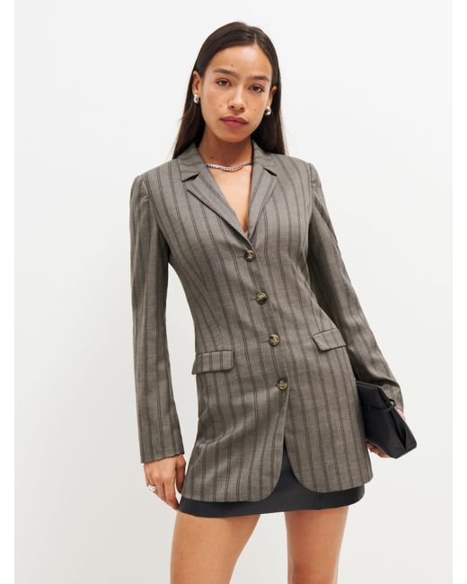 Reformation Gray Jacques Long Fitted Blazer