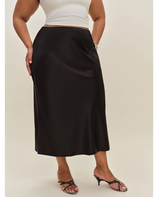 Reformation Black Layla Satin Skirt Es