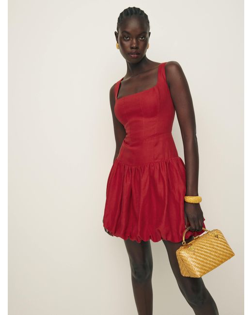 Reformation Delia Linen Dress in Red | Lyst