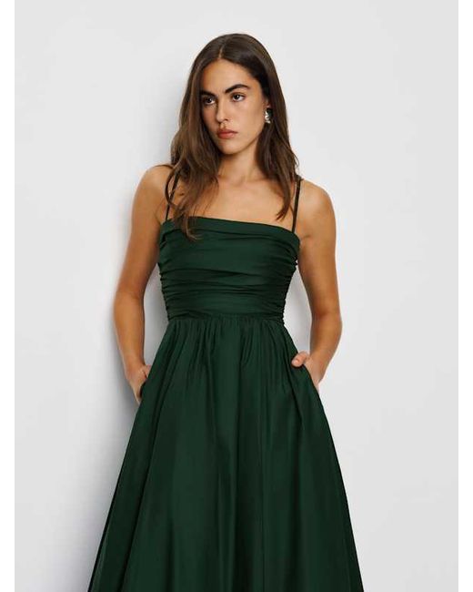 Reformation Green Kastoria Gathered Stretch-Cotton Maxi Dress