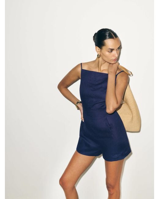 Reformation Blue Ciara Linen Romper