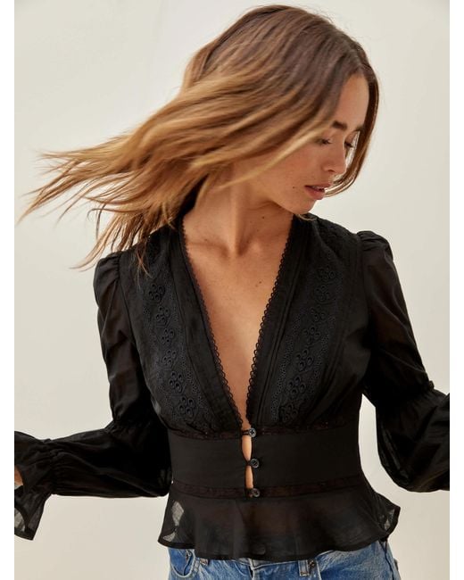 Reformation Black Meadowlark Top