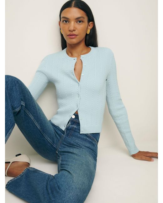 Reformation Blue Natalie Cable Cardigan