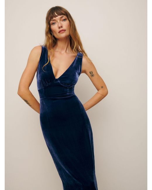 Reformation Blue Tamsyn Velvet Dress