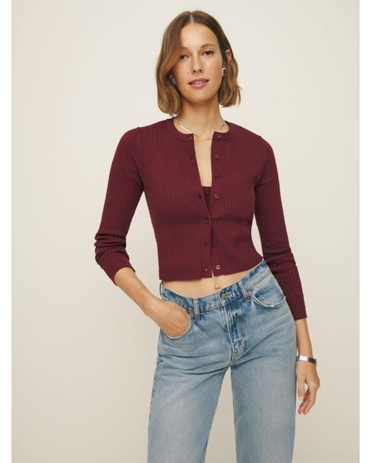 Reformation Red Joanne Cotton Cardigan