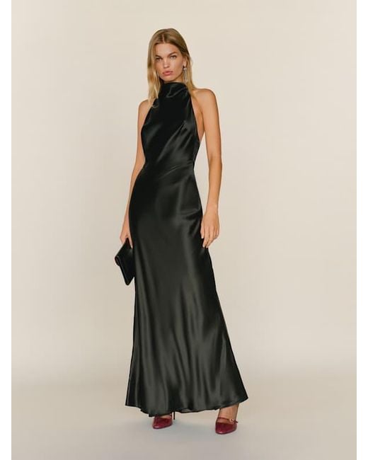 Reformation Black Bianca Silk Dress