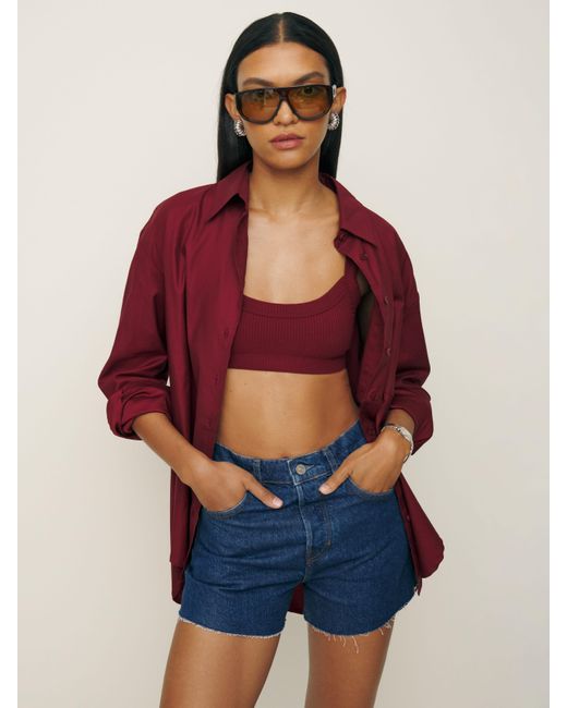 Reformation Red Charlene High Rise Jean Shorts