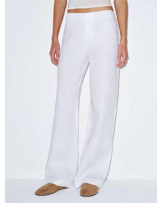 Reformation White Vida Linen Low Rise Pant 0