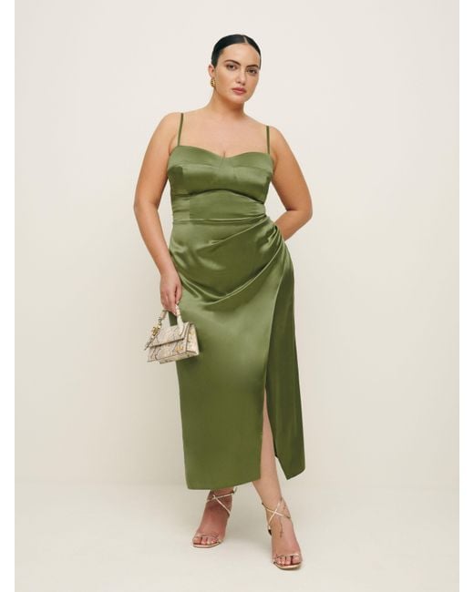 Reformation Green Marguerite Silk Dress Es