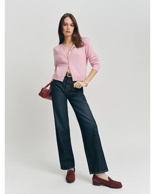 Reformation Pink Clara Cashmere Crew Cardigan
