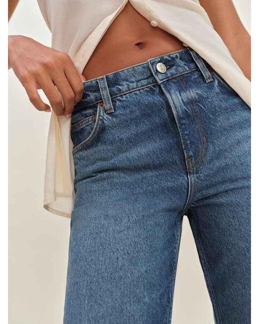 Reformation Blue Arleth Mid Rise Straight Leg Cropped Jeans Denim