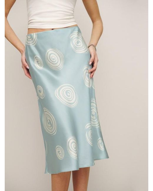 Reformation Blue Ella Silk Skirt
