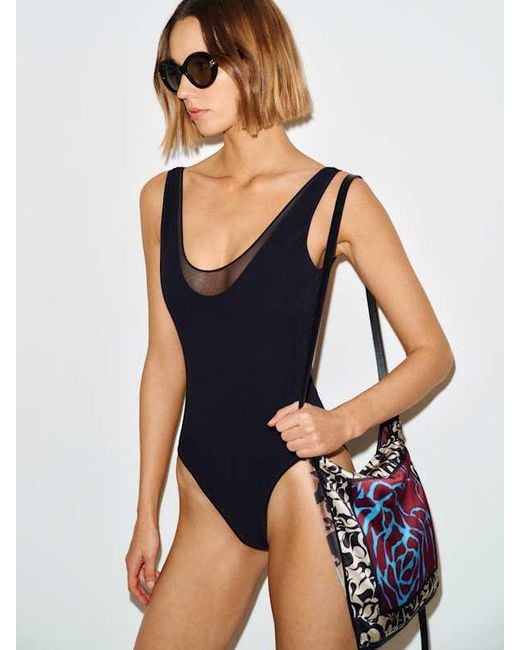 Reformation Blue Pontia One Piece Swimsuit Mesh
