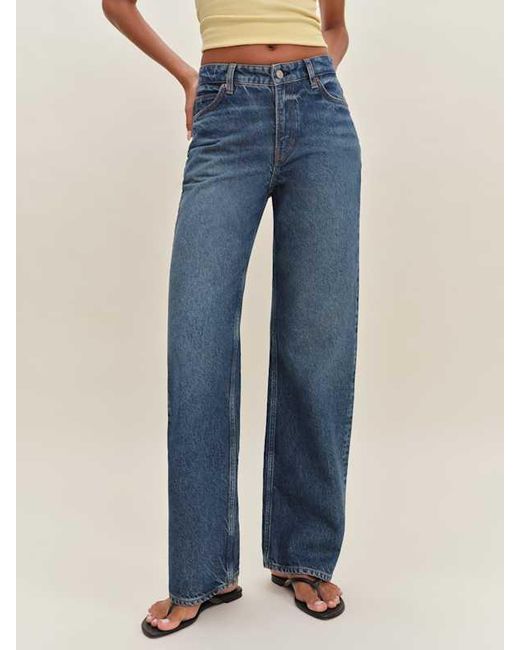 Reformation Blue Morley V-Waist Baggy Jeans Denim