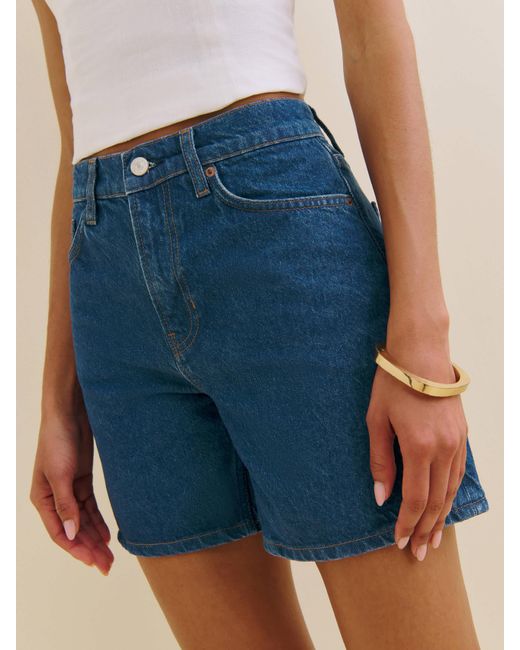 Reformation Blue Raye Mid Rise 6" Jean Shorts Denim