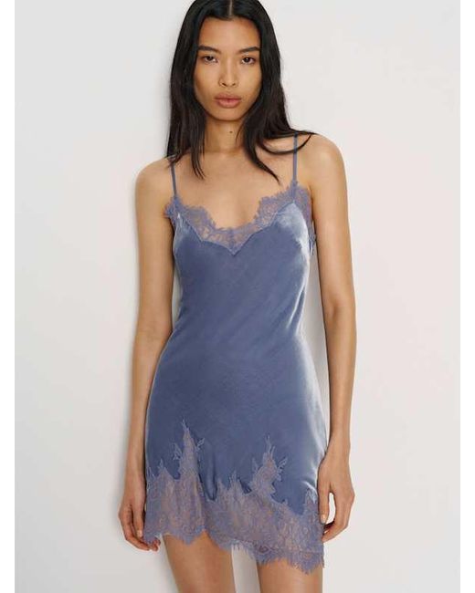 Reformation Blue Angele Velvet Dress 0