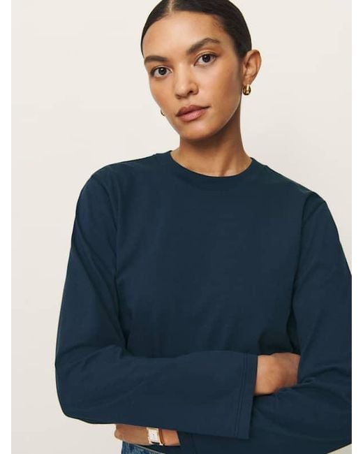 Reformation Blue Asher Oversized Long Sleeve T-Shirt
