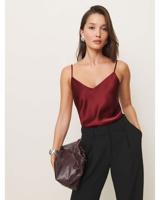 Reformation Red Teddy Satin Top