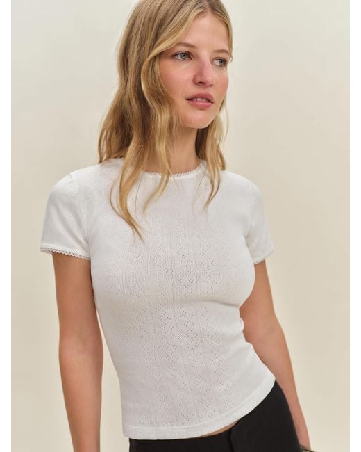 Reformation White Lucas Pointelle Top