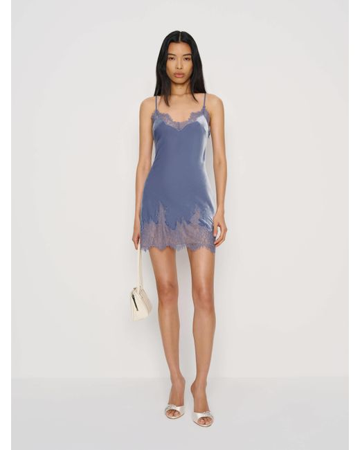 Reformation Blue Angele Velvet Dress 0