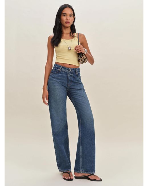 Reformation Blue Morley V-Waist Baggy Jeans Denim