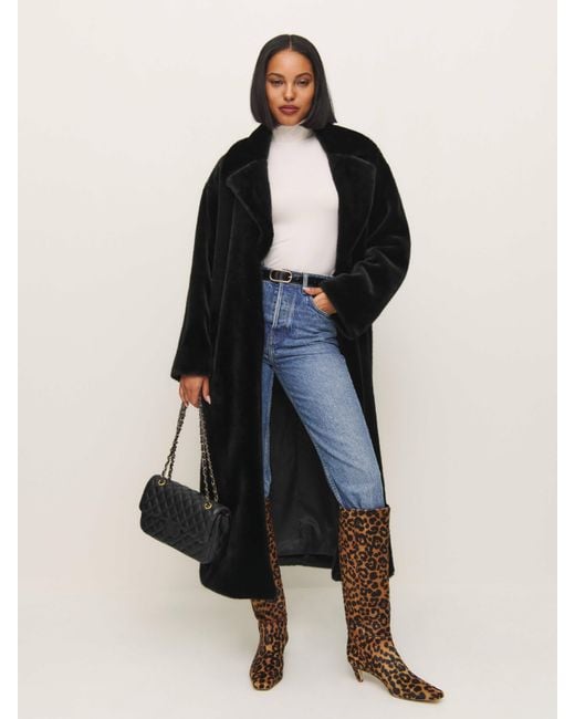 Reformation Black Chloe Faux Fur Oversized Coat