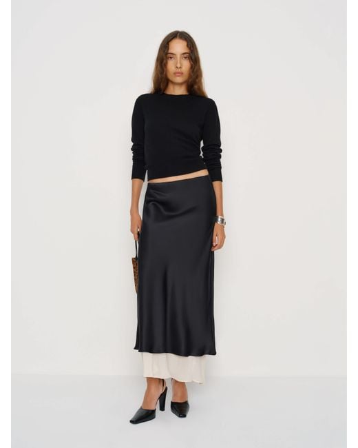 Reformation Black Marcia Silk Skirt