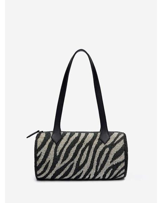Reformation Black Aurora Shoulder Bag Zebra Beaded