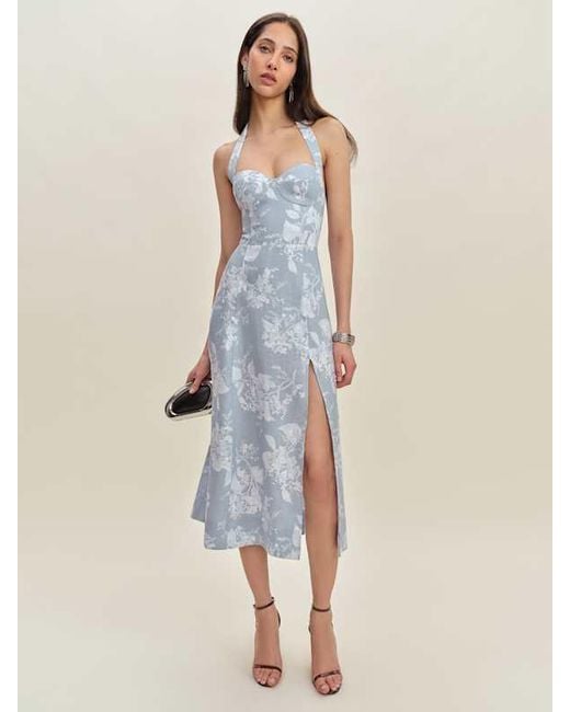 Reformation Blue Tala Linen Dress