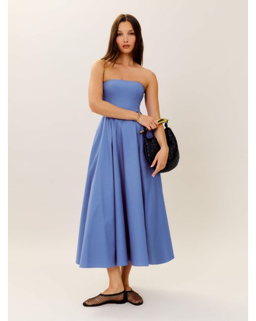 reformation blue strapless dress Astoria in GOLD-DRESS Soft and stretchy. Color:Fuchsia and Silver Maxi Dress - Blue