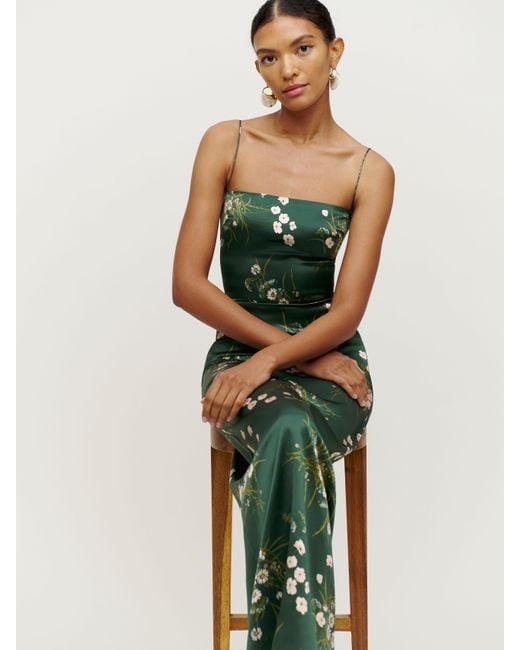 Reformation Frankie Sleeveless Silk Dress in Green | Lyst