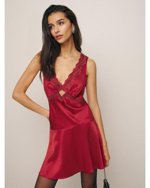 Reformation Red Belva Silk Dress
