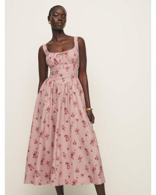 Reformation Balia Linen Dress in Pink | Lyst