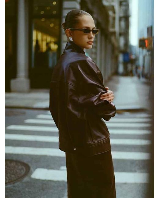 Reformation Brown Veda Harrison Leather Oversized Bomber