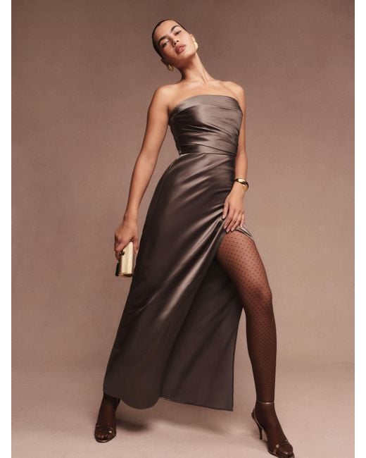 Reformation Brown Barrow Silk Dress